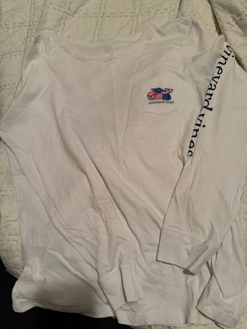 Vineyard Vines White Long Sleeve Graduation Whale Graphic Tee
